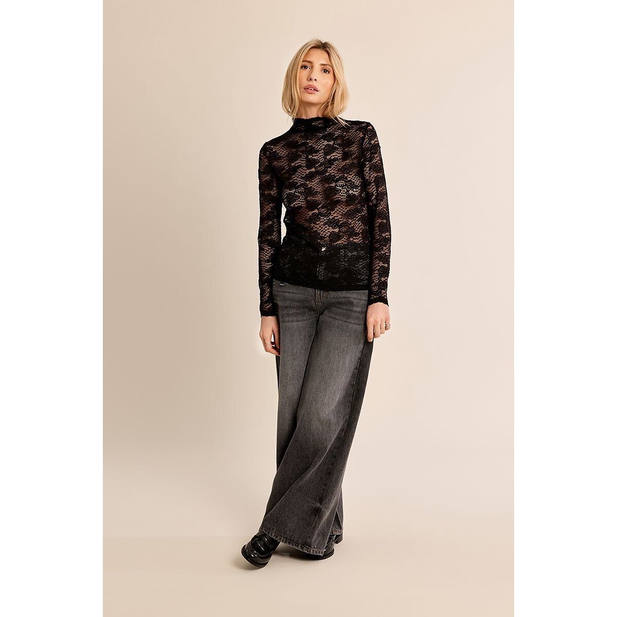 Pull col roulé en dentelle noir, MOLLY BRACKEN
