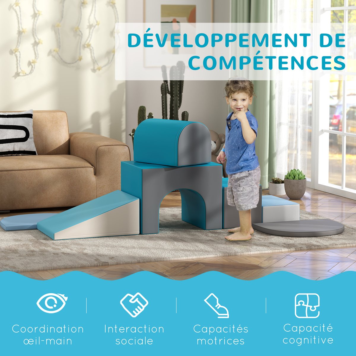 Ensemble de jeux mous pour enfants Revêtement bleu, HOMCOM