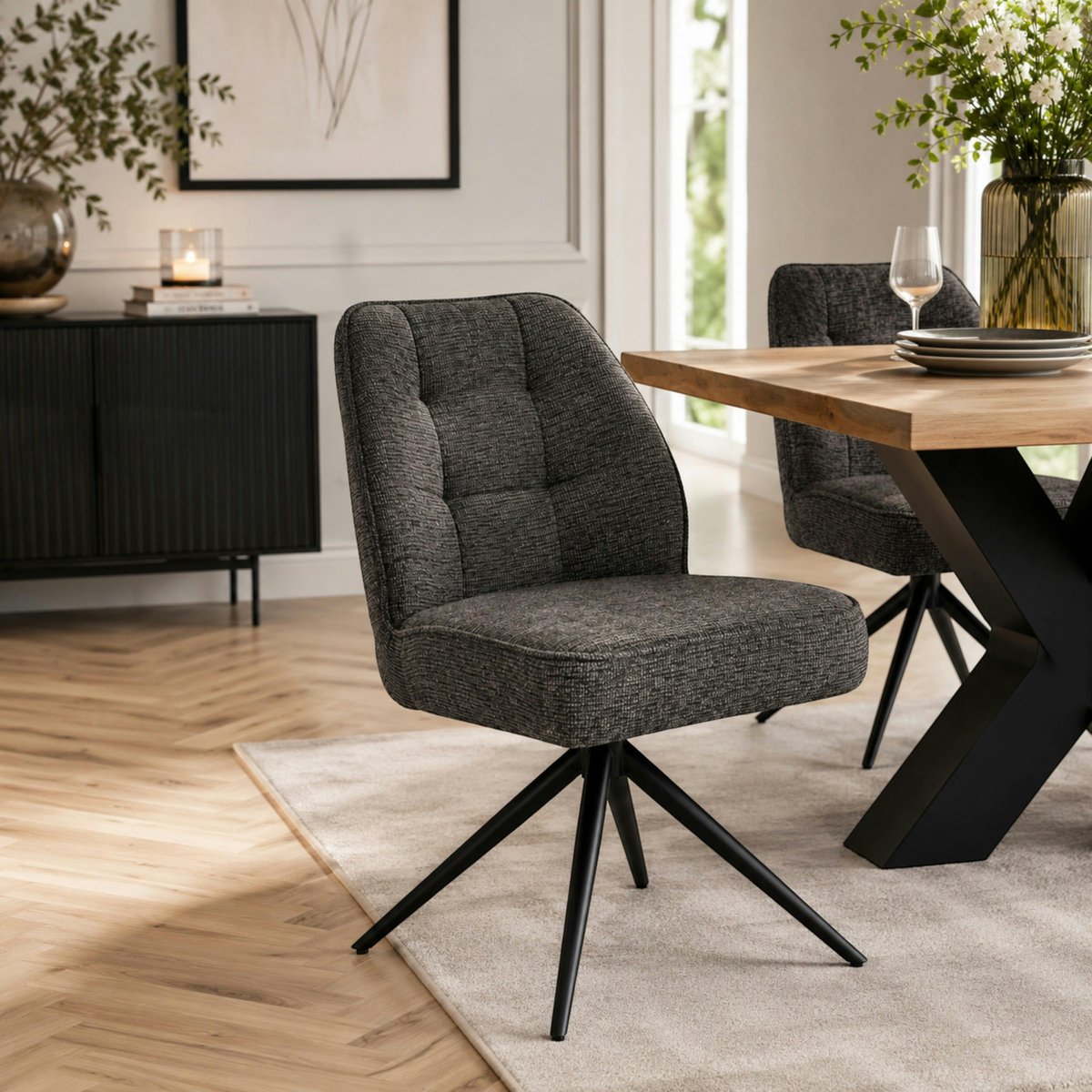 Chaise pivotante en tissu, assise épaisse (lot de 2) LUGANO gris, PIER IMPORT