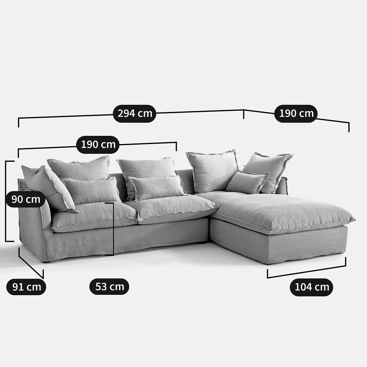 Canapé d’angle convertible, 4 places, Comfort Bultex®, déhoussable, en lin, ODNA blanc, LA REDOUTE INTERIEURS