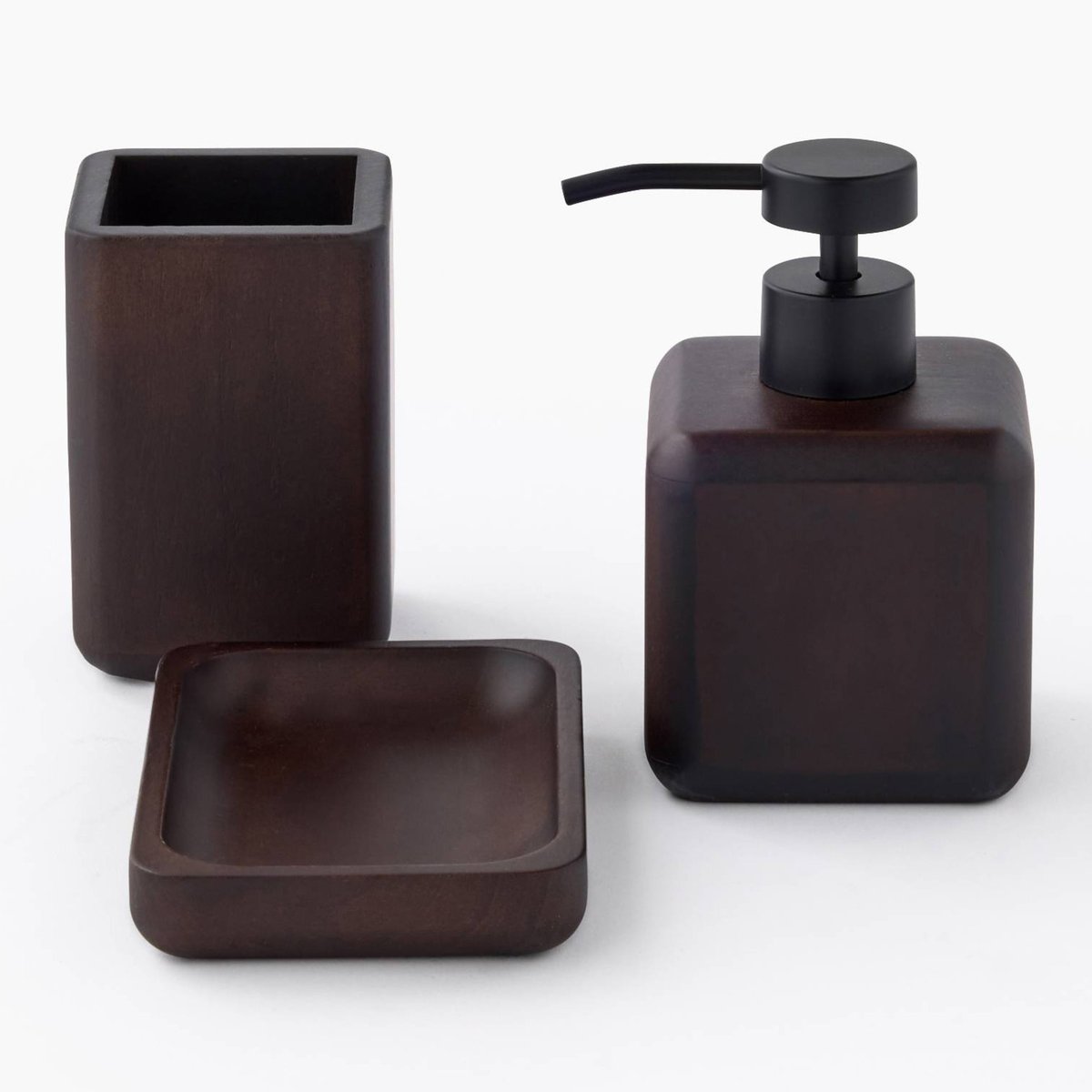Distributeur de savon,8,2x8,2x13,2cm, en bois d'acacia et plastique bois fonce, MONOPRIX