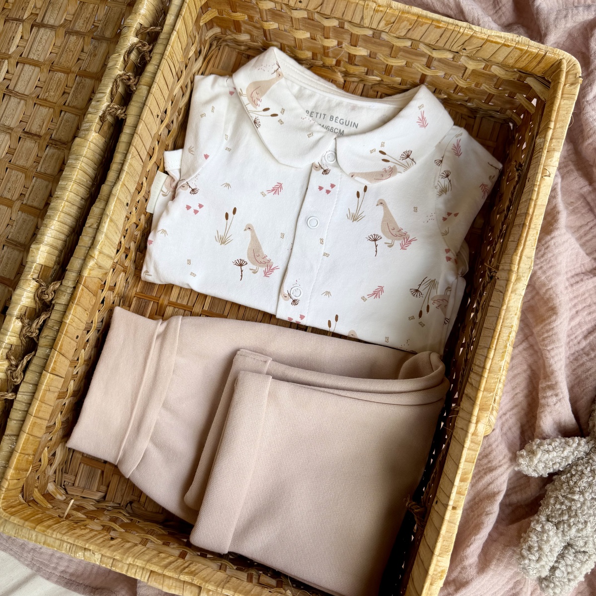 Ensemble body bébé et pantalon en molleton Margot rose, PETIT BEGUIN
