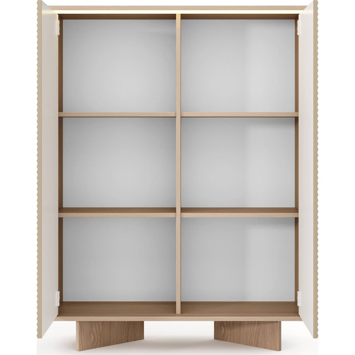 Buffet haut lumineux SEMI portes rainurées bois bolivar naturel et cappuccino, RECOLLECTION