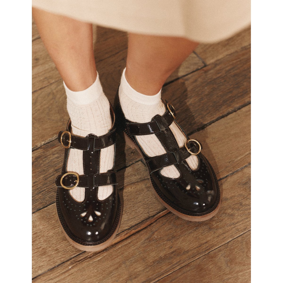 Derbies ZORI cuir plissé verni chocolat, ODAJE