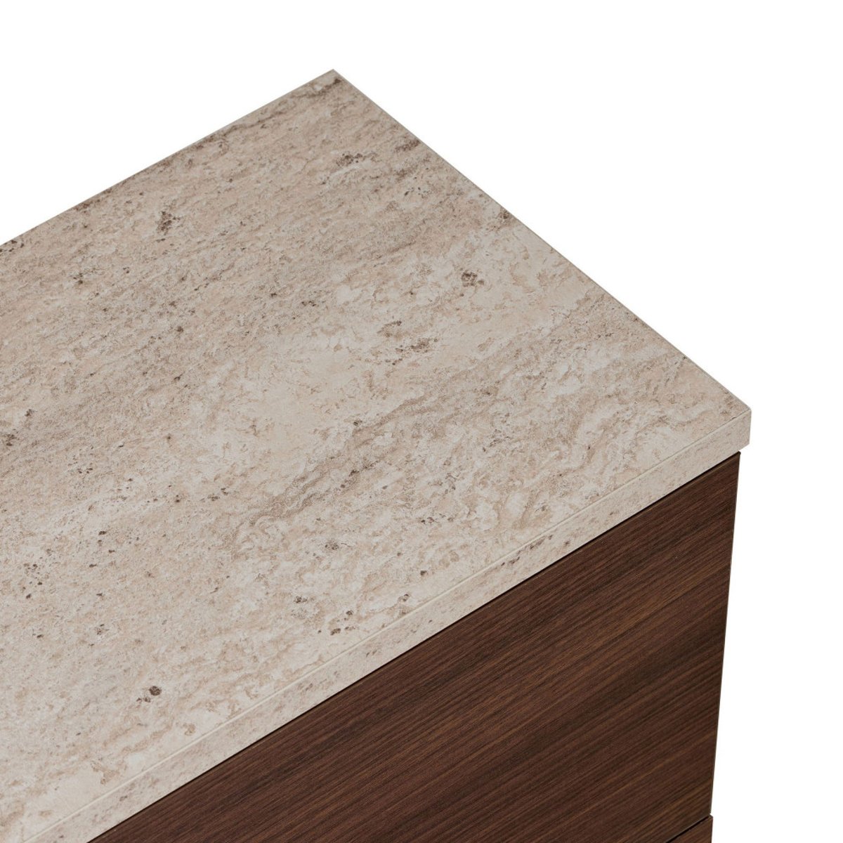 Meuble tv suspendu 2 portes en bois et effet travertin L140cm- YARA bois foncé, DRAWER