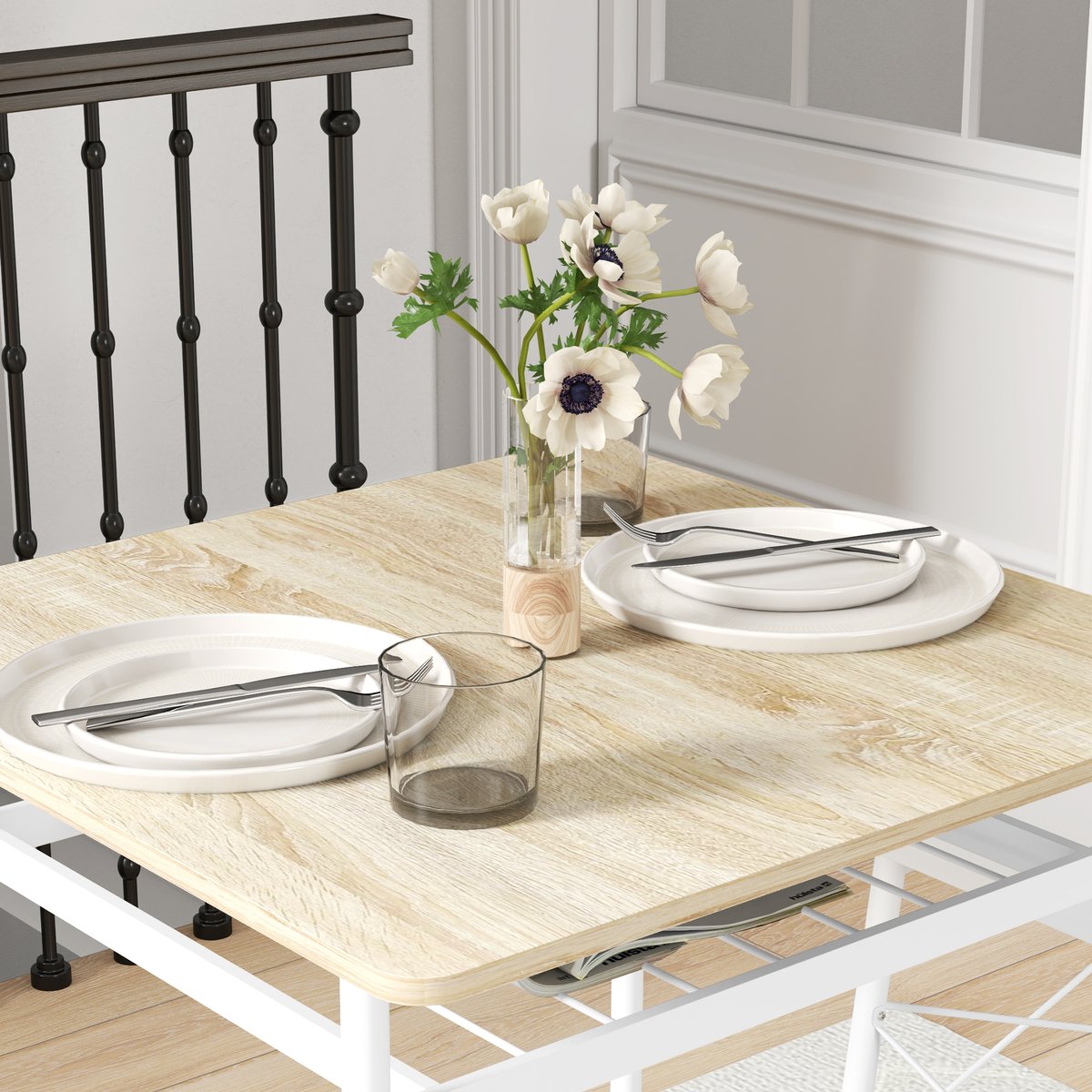 Ensemble de table à manger Acier Chêne chêne, blanc, HOMCOM