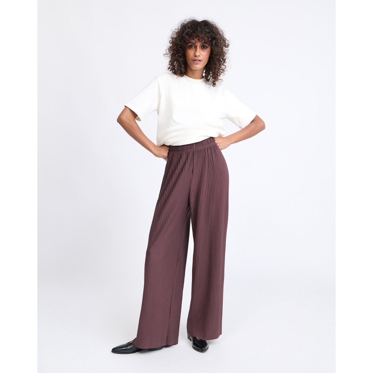Pantalon large plissé chocolat, EMOI EMOI