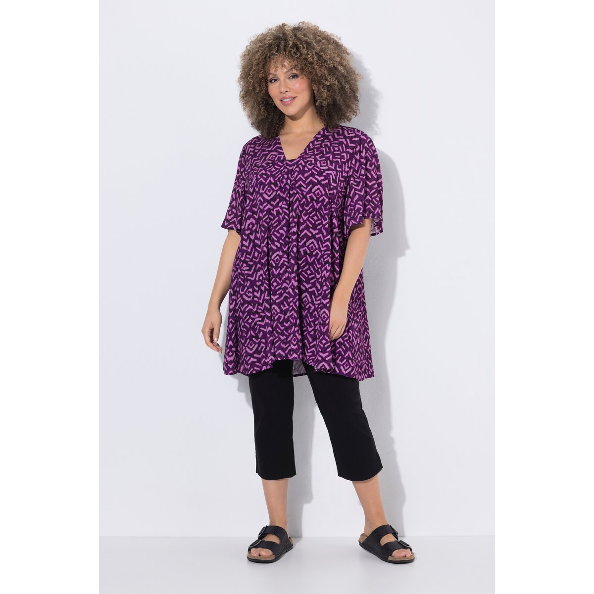 Blouse avec plis fantaisie violet foncé, ULLA POPKEN