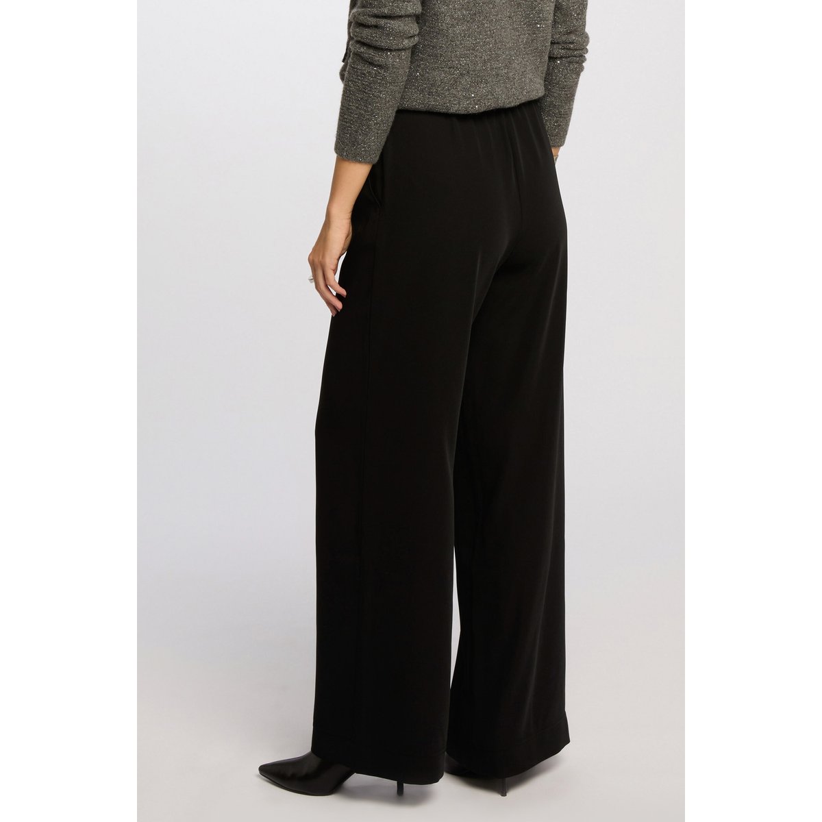 Pantalon large à fronces noir, MORGAN