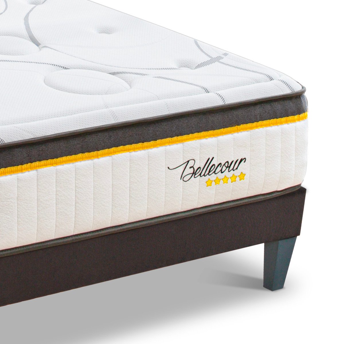 BELLECOUR LITERIE Ensemble Bellecour 3.0 140x190 cm Matelas Ressorts ensachés + Sommier Bois blanc, BELLECOUR