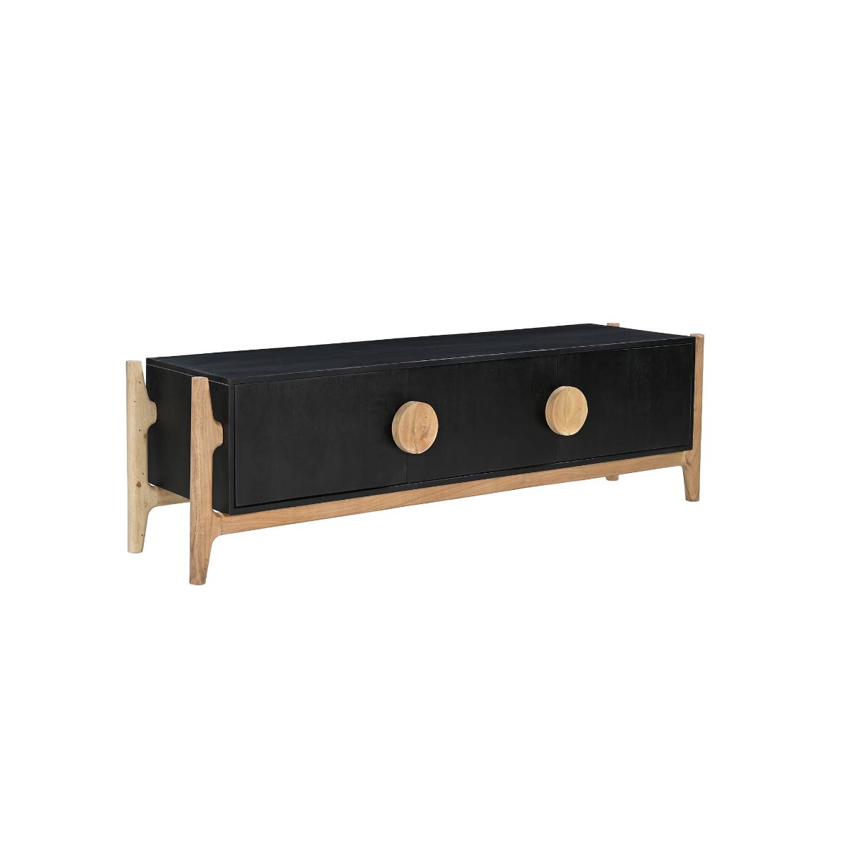 Meuble TV en bois de manguier et  en acacia IMANI noir, MADE IN MEUBLES 