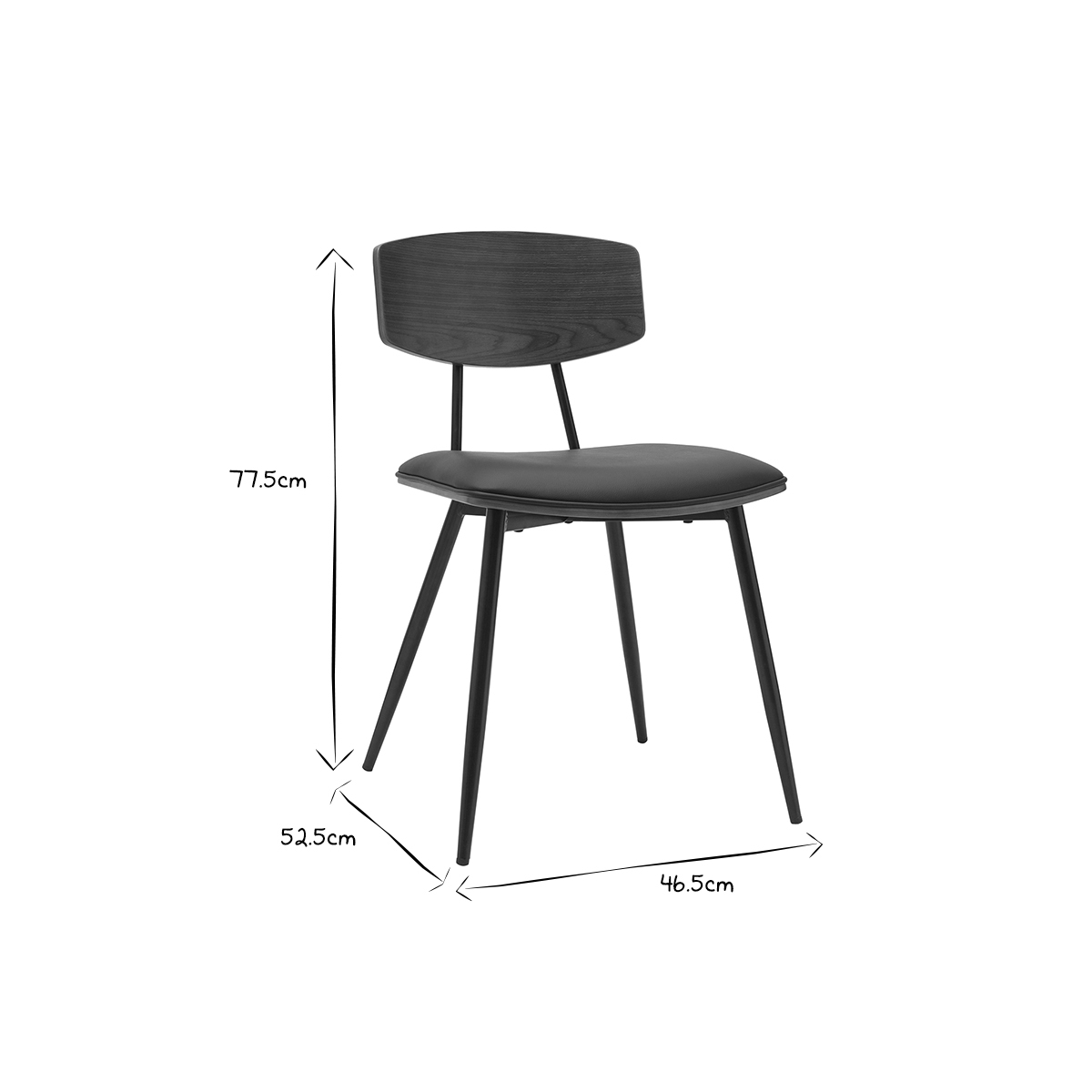 Chaises vintage en bois foncé noyer assises noires et métal noir (lot de 2) JOLINE noyer / noir, MILIBOO