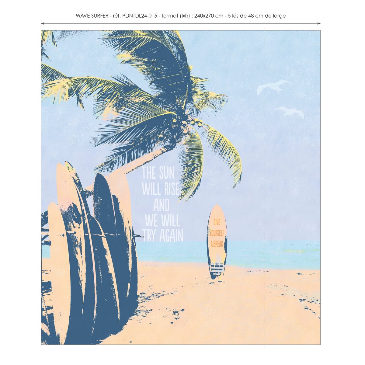 Papier peint panoramique Wave Surfer - Lé Papiers de Ninon multicolore, LE PAPIERS DE NINON