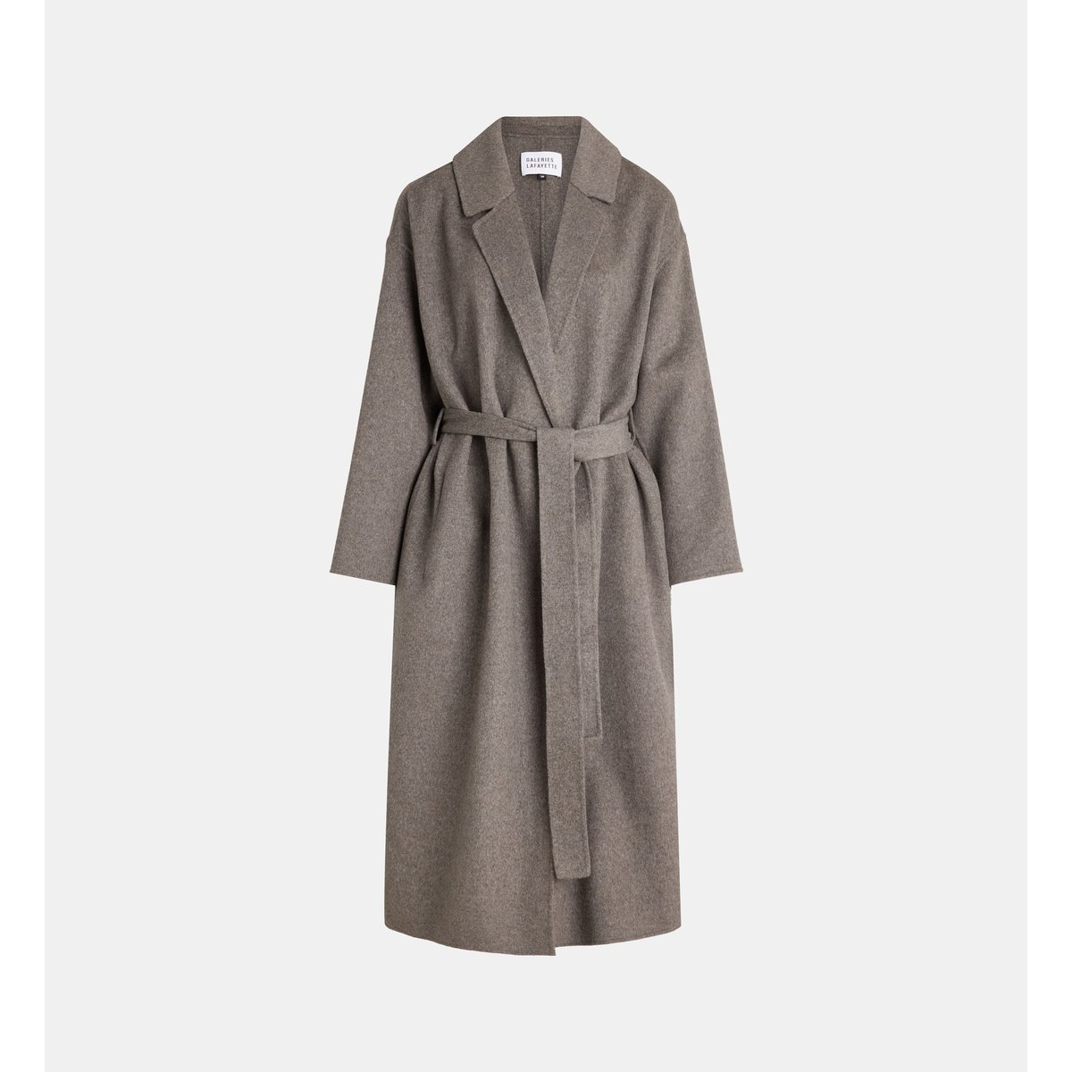Manteau peignoir long blois ceinturé en laine mélangée beige, GALERIES LAFAYETTE