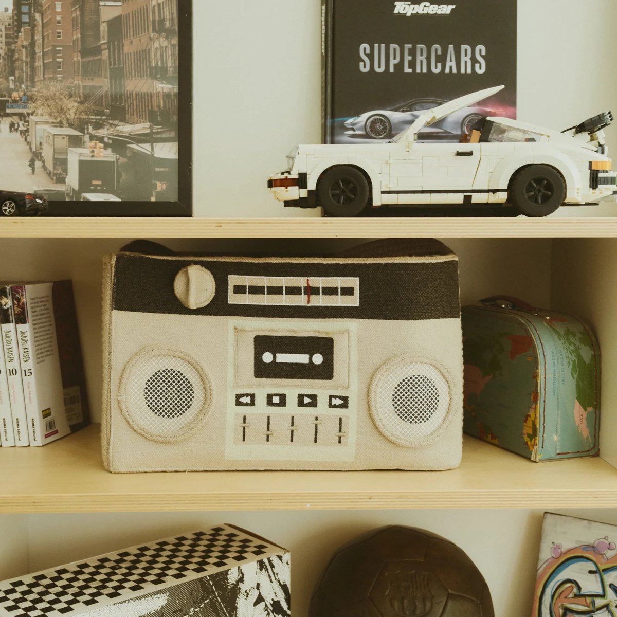 Panier Boombox MUSIC STUDIO gris clair, gris foncé, blanc, naturel, LORENA CANALS