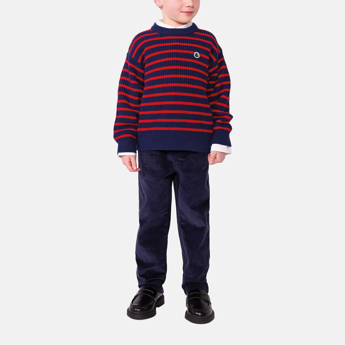 Pantalón recto de terciopelo azul marino, PETIT BATEAU