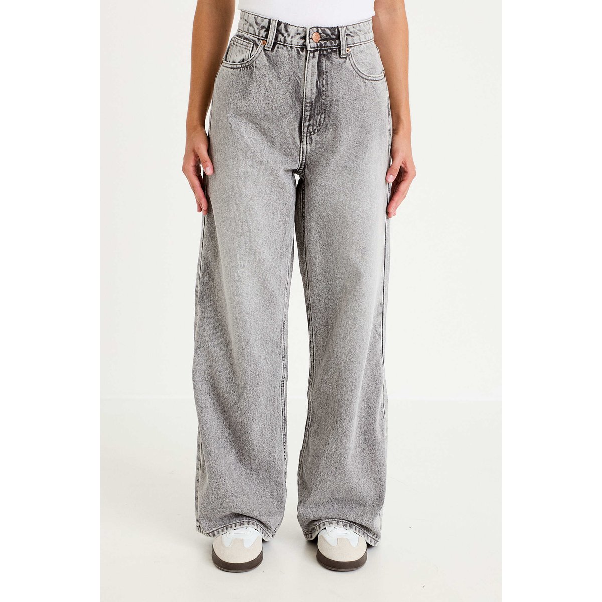 Jean wide leg taille haute Petite denim gris, CACHE CACHE