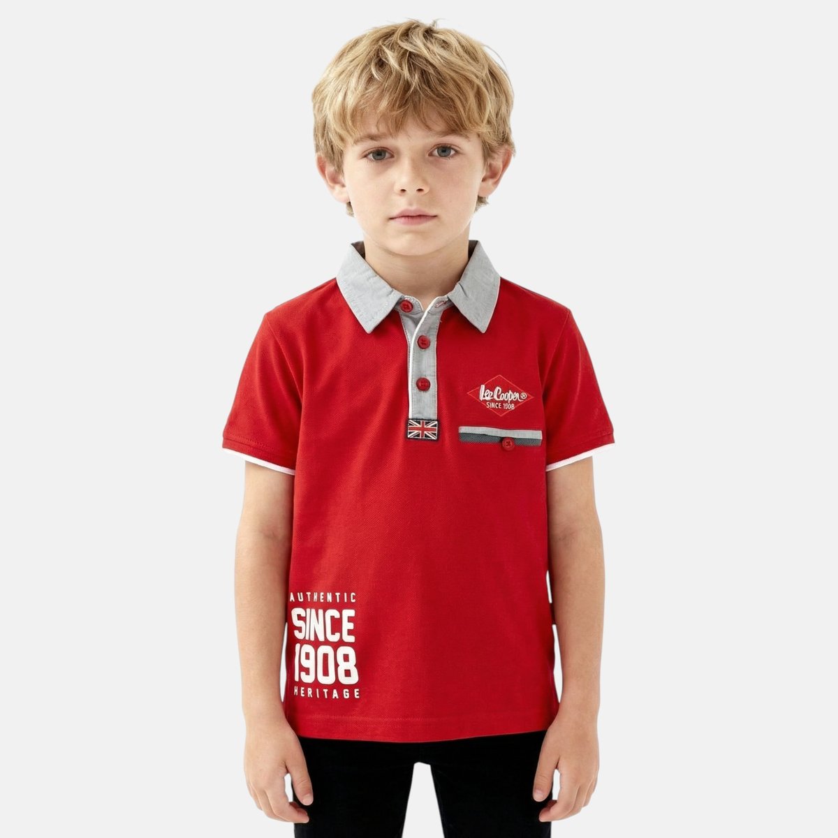 Polo manches courtes, col polo et patte boutonnée LITTLE GENT rouge, LEE COOPER