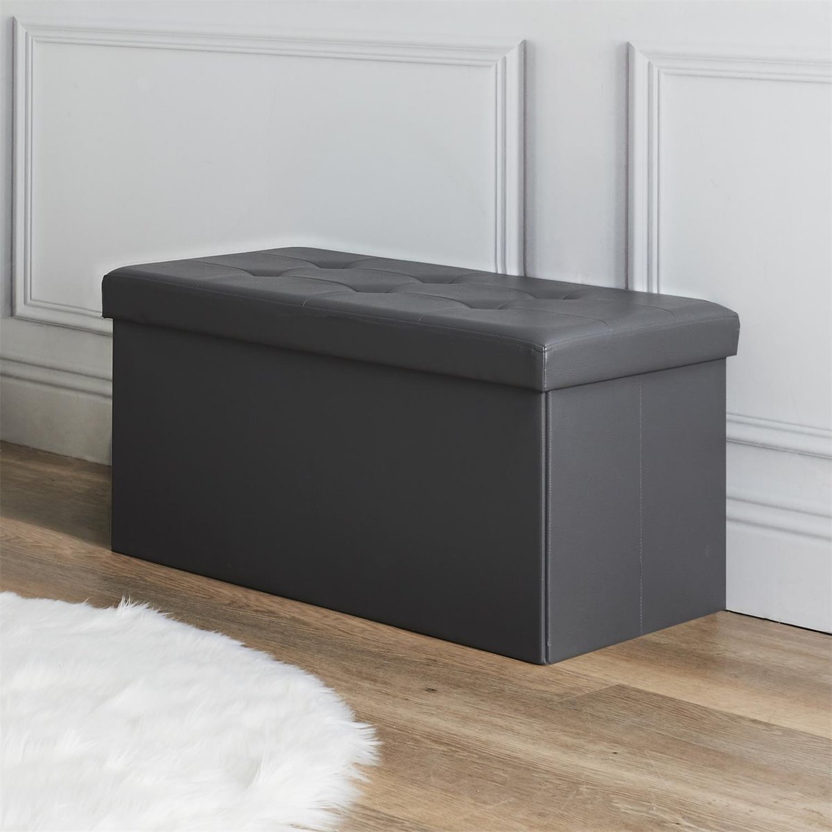 Banc coffre de rangement en polyuréthane Zoé Gris gris, EDEN