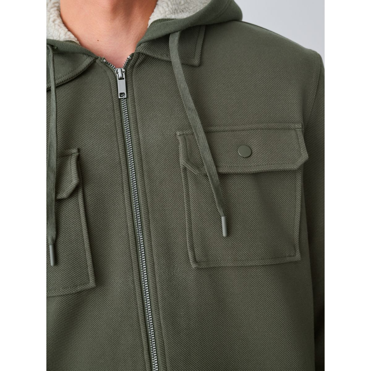 Veste-chemise doublée de peau lainée vert kaki, NEXT