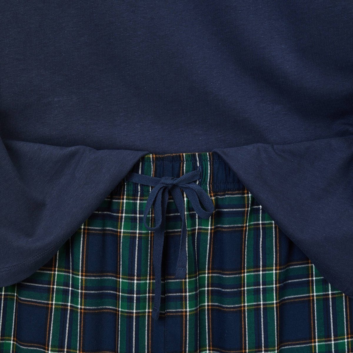 Pyjama manches longues en jersey et pantalon en flanelle en coton marine, MONOPRIX