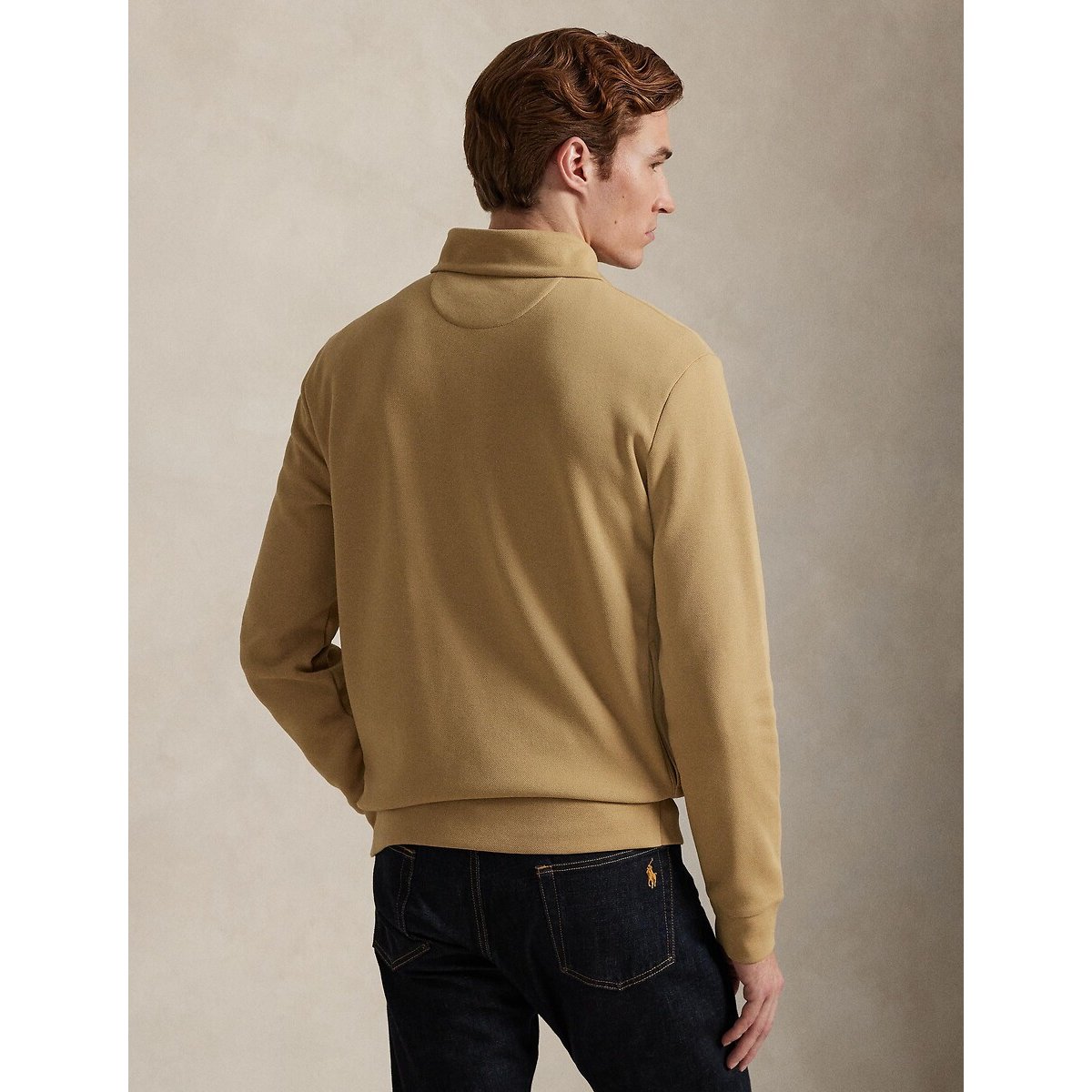 Pull à col cheminée en maille double camel, POLO RALPH LAUREN