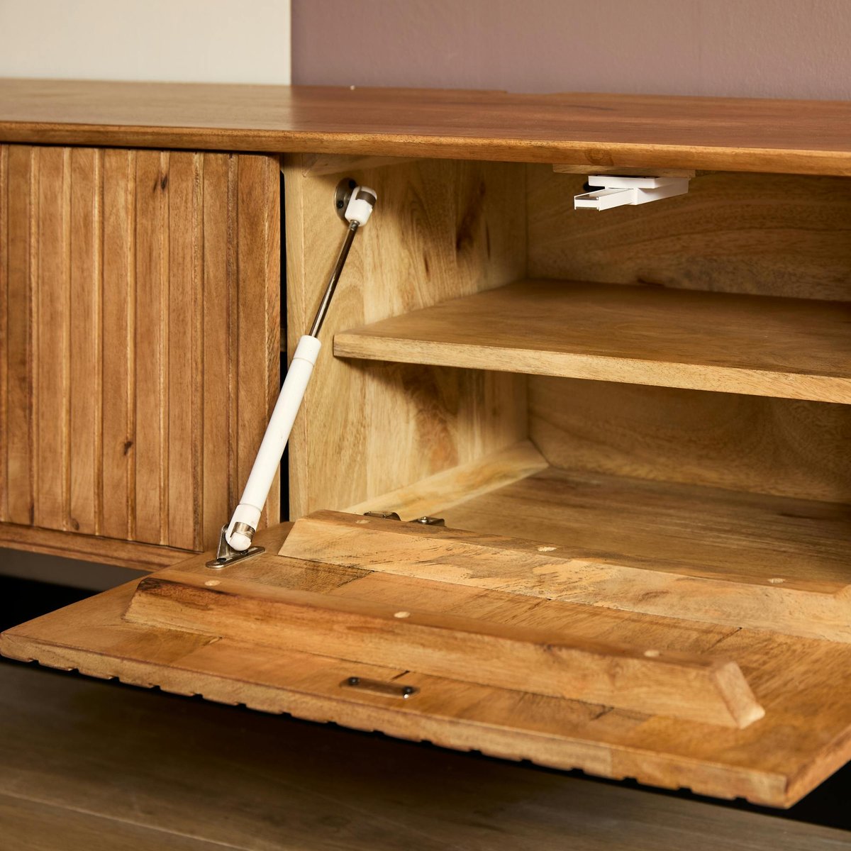 Meuble TV suspendu 4 portes CORTINA bois, PIER IMPORT