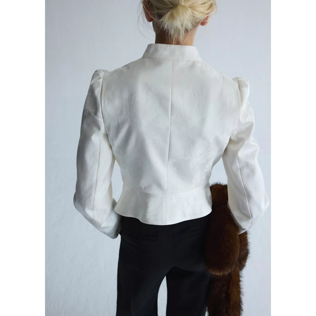 Veste jacquard à col officier écru, MANGO