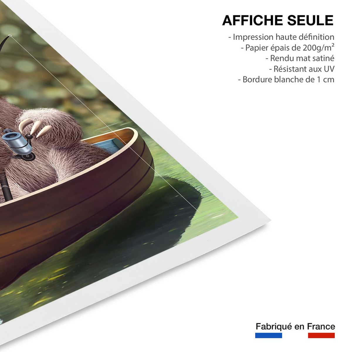 Affiche enfant paresseux à la pêche affiche seule, HEXOA