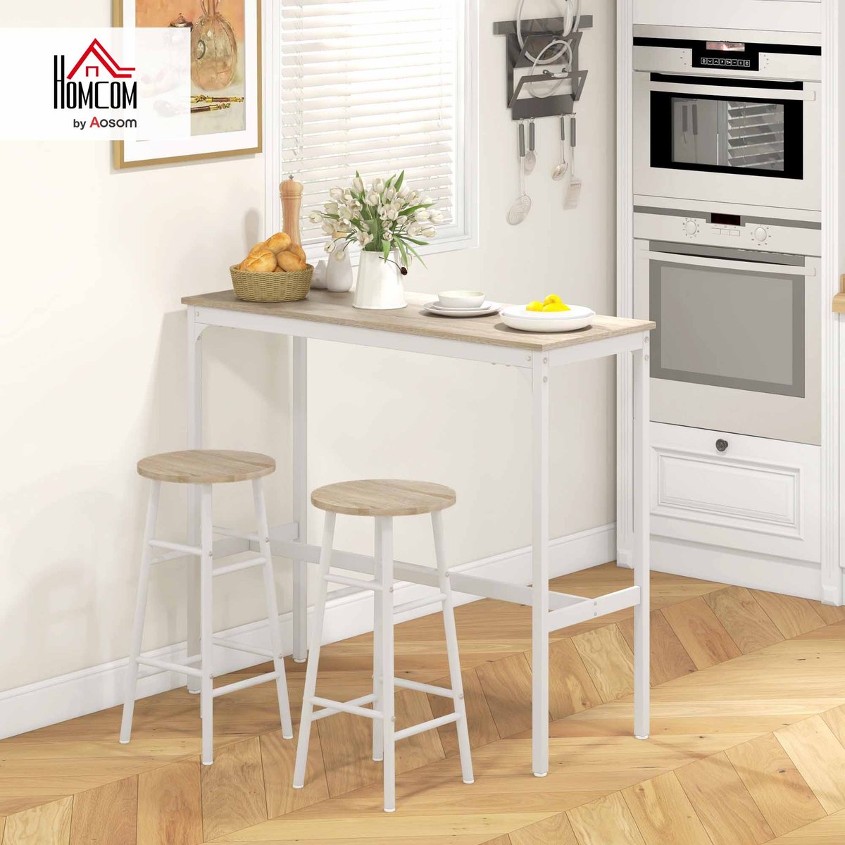 Ensemble de table de bar MDF Chêne chêne et blanc, HOMCOM