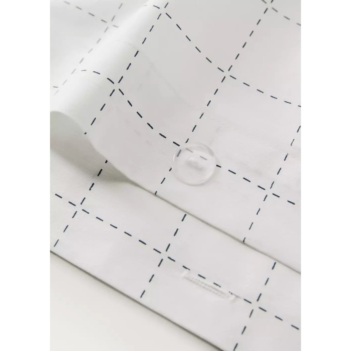 Housse de couette percale de coton à carreaux surpiqués lit 180/200 cm blanc cassé, MANGO HOME