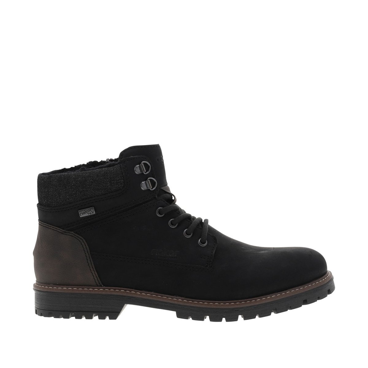 Bottines à talon plat avec un zip et des lacets ronds noires, RIEKER