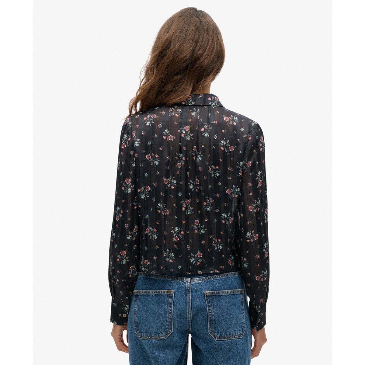 Chemisier imprimé transparent scintillant noir prairie automnale, SUPERDRY