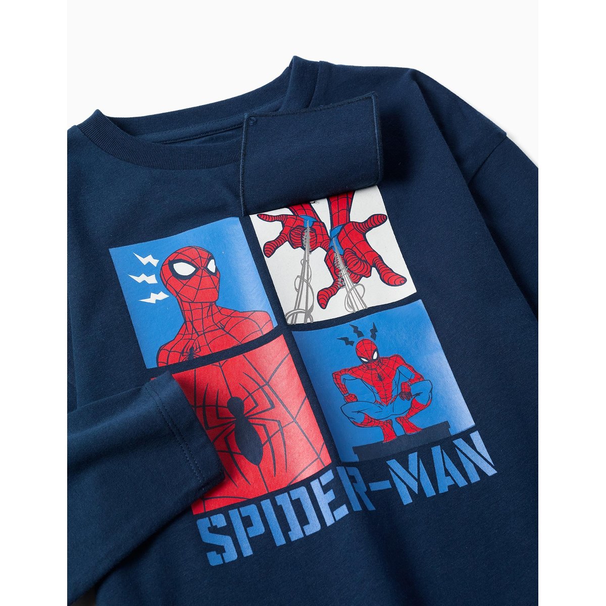 T-shirt en coton à manches longues et imprimé Spider-Man bleu foncé, ZIPPY