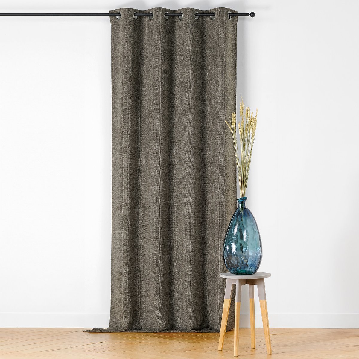 Rideau velours plat à oeillets gris anthracite, LINDER