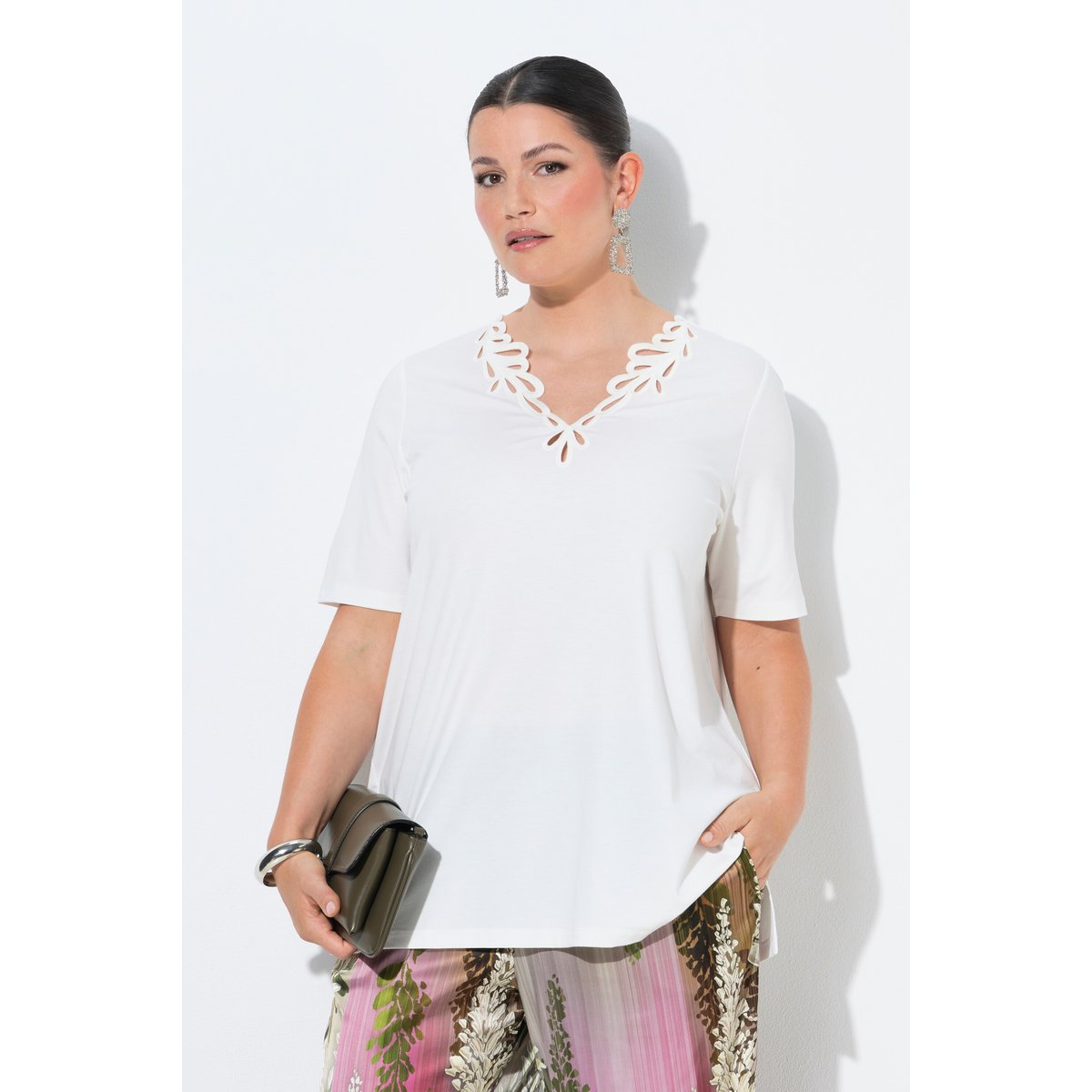 T-shirt avec broderies blanc neige, ULLA POPKEN