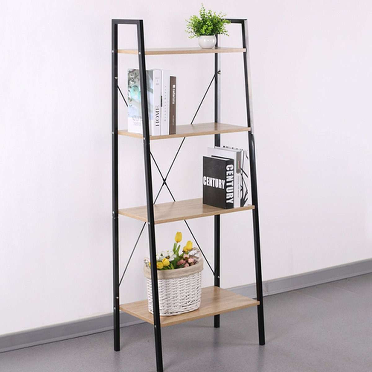 Etagère 4 niveaux design industriel en bois et métal ALPHONSE noir, THE HOME DECO FACTORY