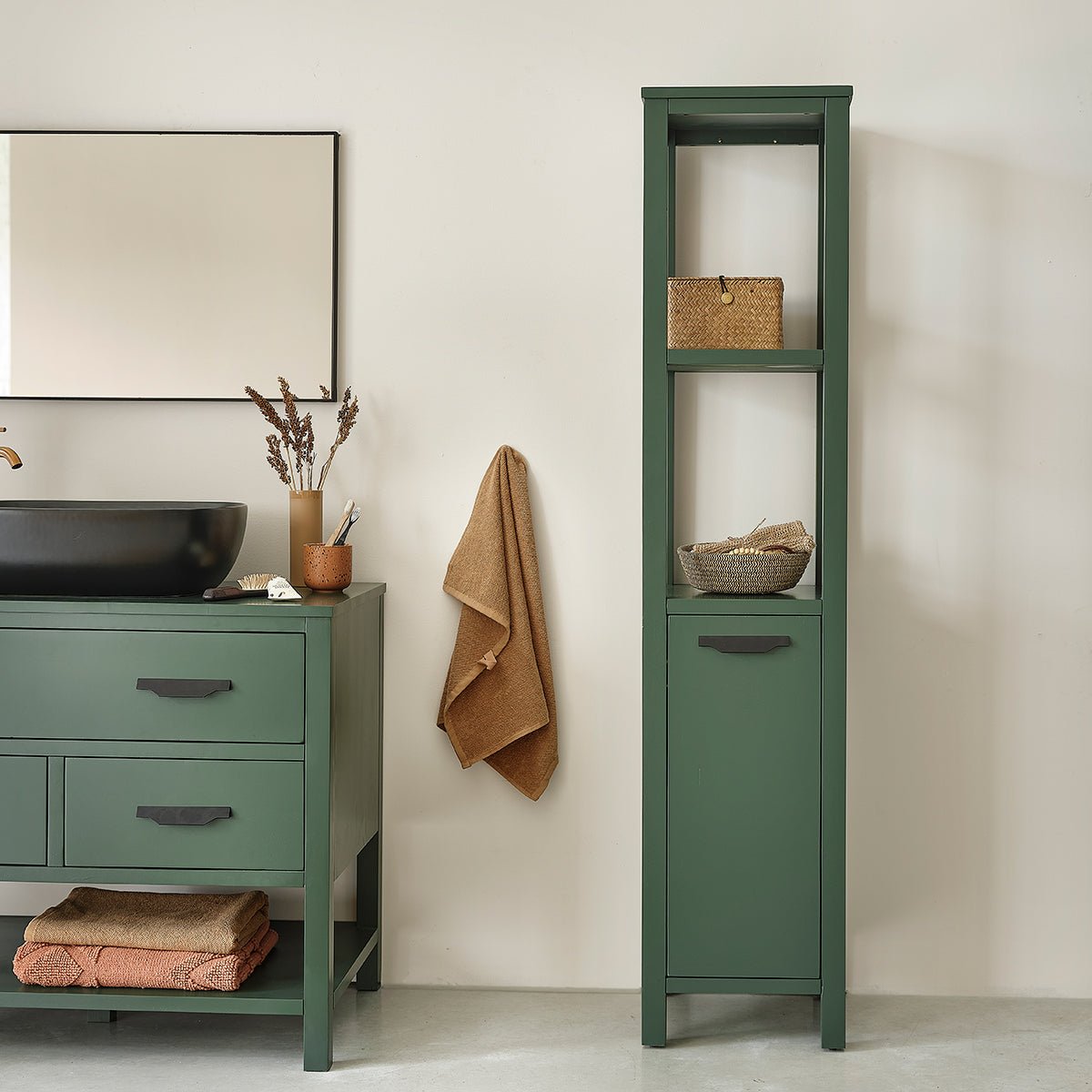 Colonne de salle de bain en bois d'acacia OLIVIA vert, BERAH GETAH