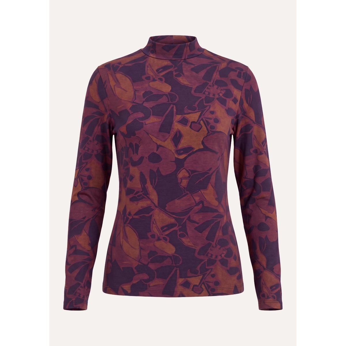 T-shirt manches longues col montant à imprimé floral viola/tandoori, LA FEE MARABOUTEE