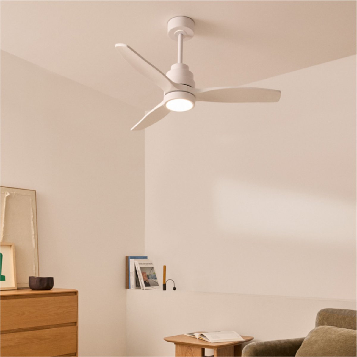 Ventilateur de plafond 40W avec lumière et télécommande WIND STYLANCE NATURAL WOOD blanc/blanc, CREATE