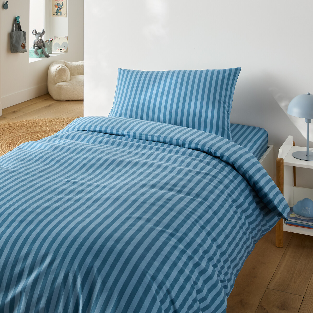Conjunto para cama infantil, 50% algodón reciclado, funda de almohada rectangular, SACHA BLEU rayas azules, LA REDOUTE INTERIEURS
