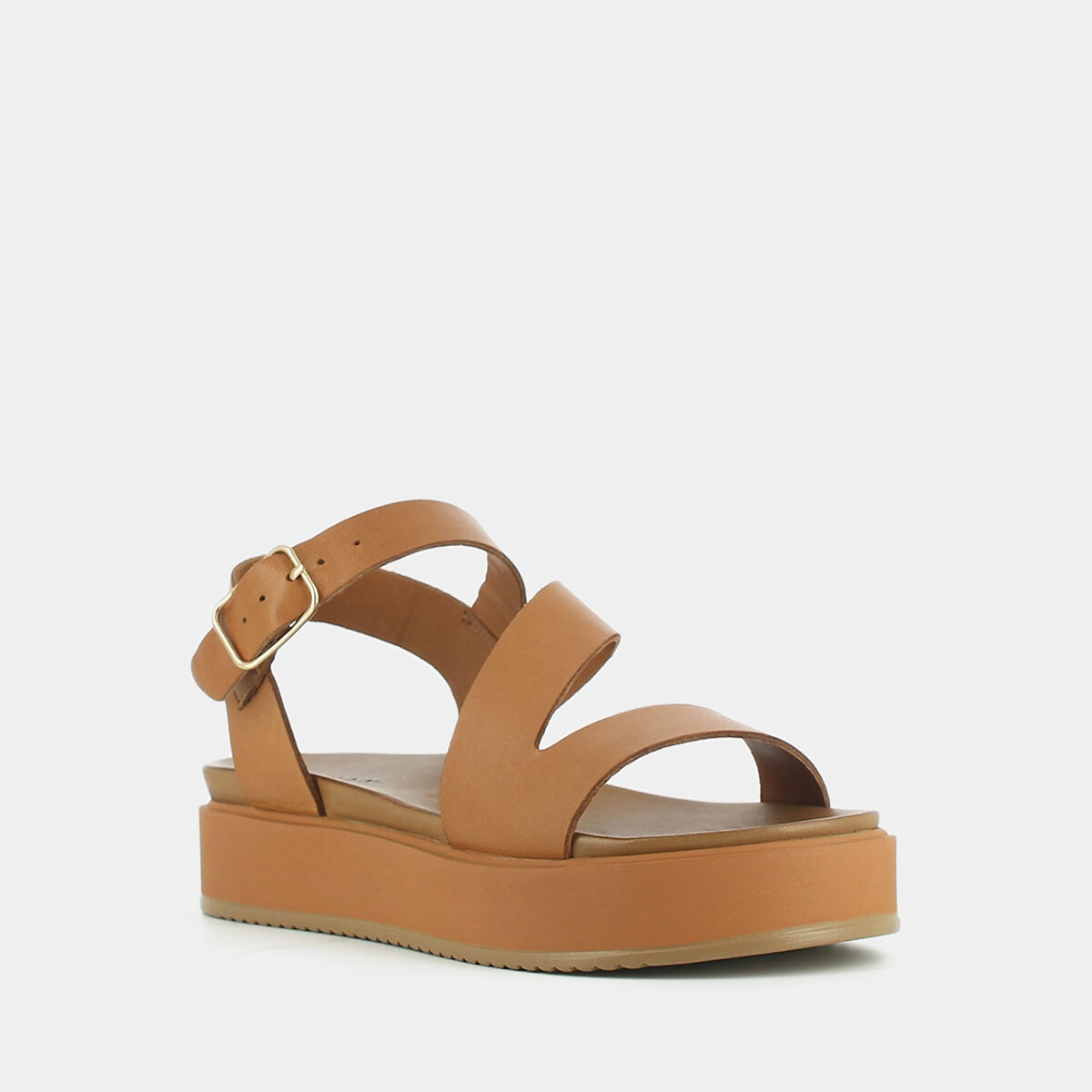 Isaure Leather Sandals with Chunky Heel camel, JONAK