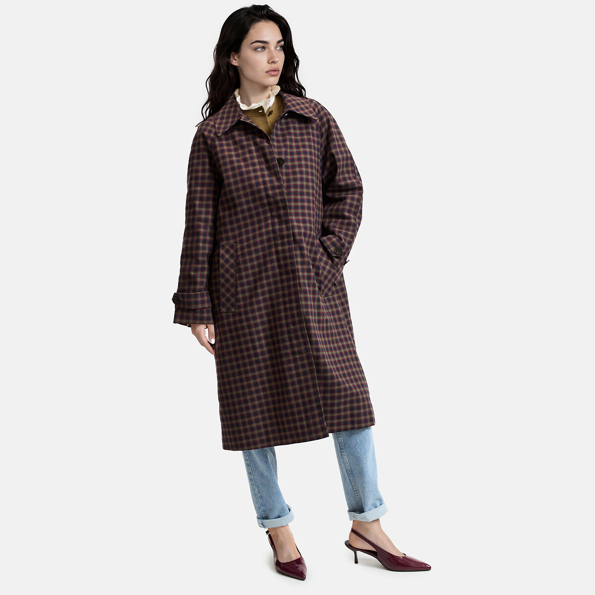 Trench long à carreaux carreaux bleu/vert, LA REDOUTE COLLECTIONS