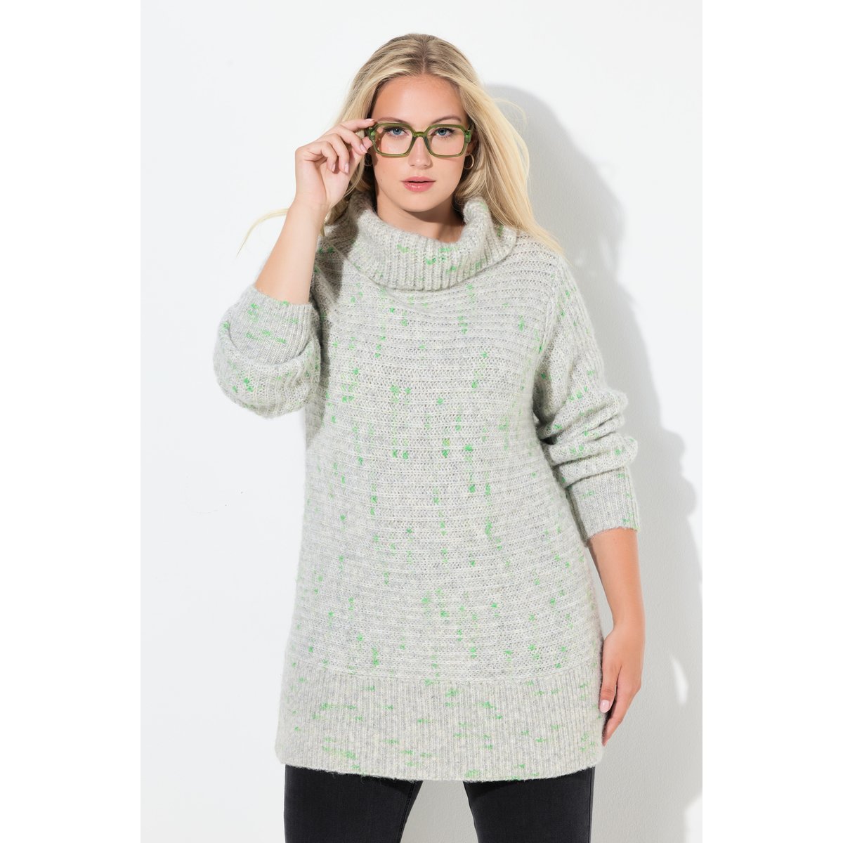 Pull à col roulé et manches longues gris clair chiné, ULLA POPKEN