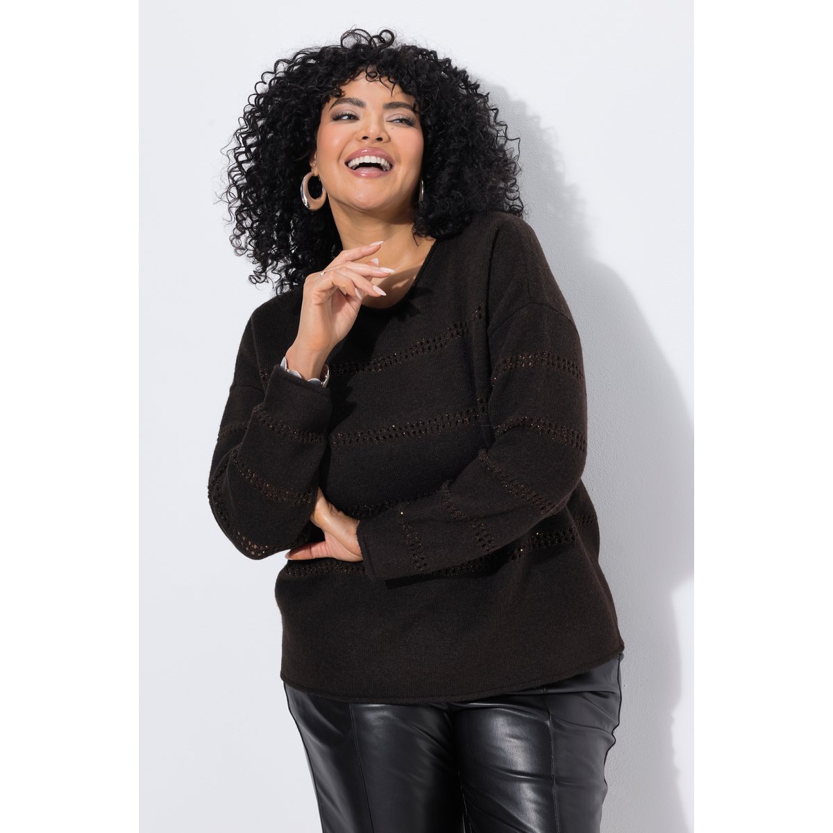 Pull avec bandes ajourées scintillantes acajou, ULLA POPKEN