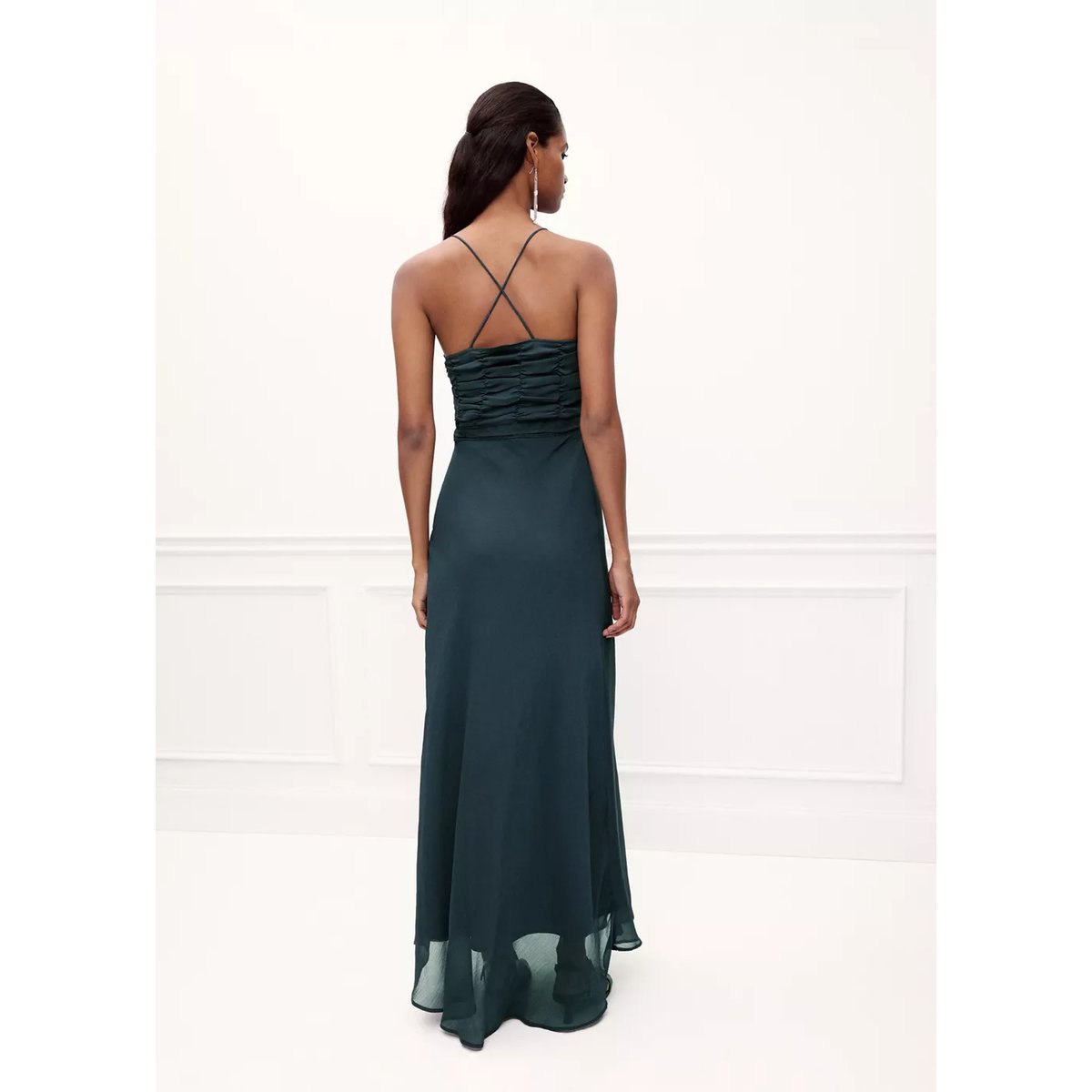 Robe à bretelles à panneau froncé gris anthracite, MANGO TEEN