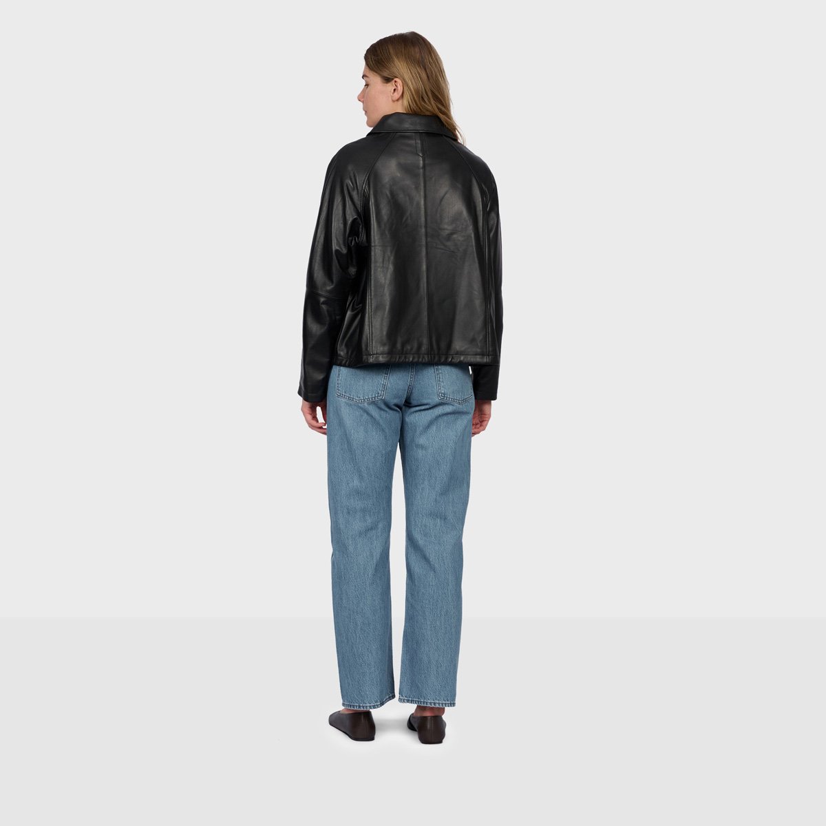 Blouson en cuir à col chemise MELROSE noir, OAKWOOD