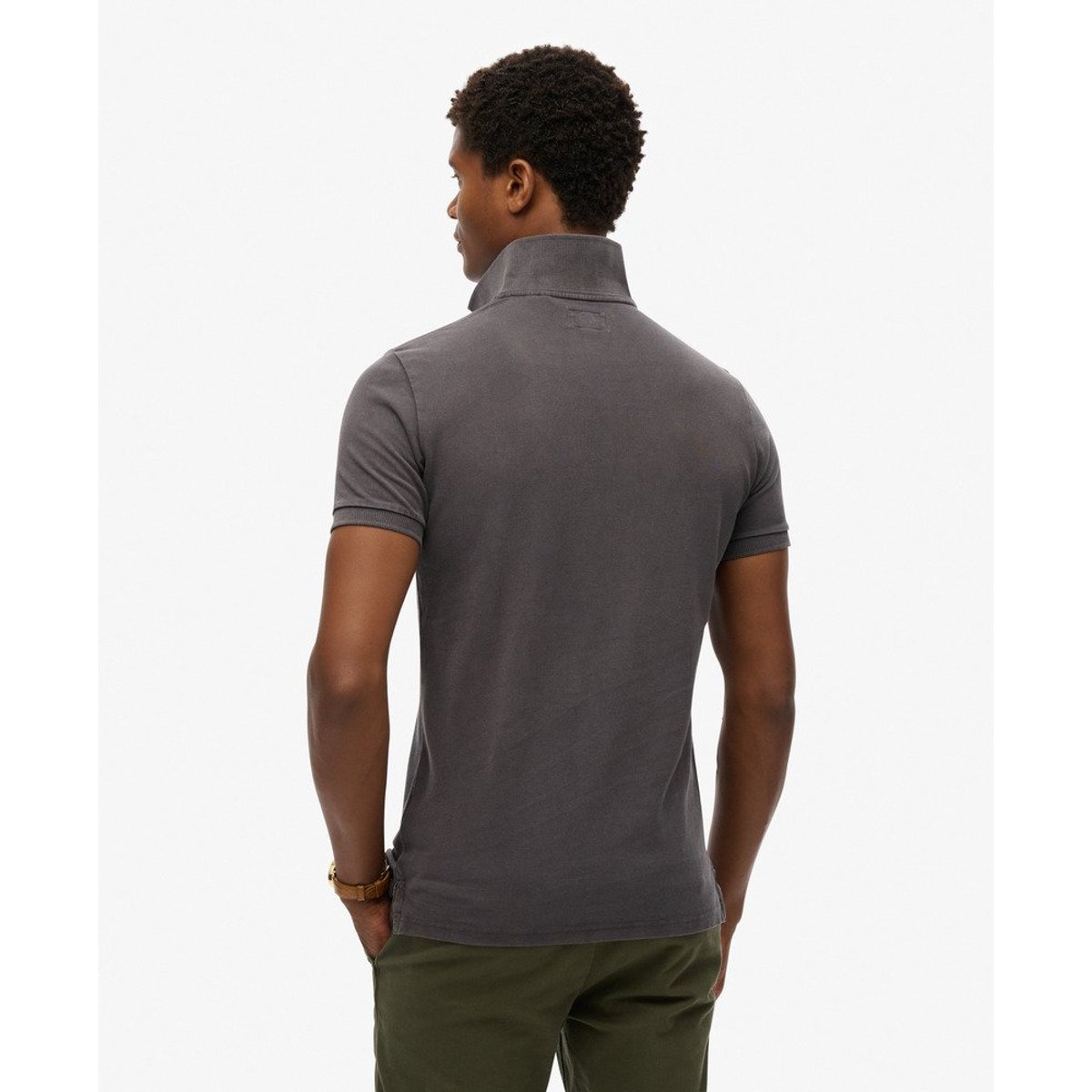 Polo en piqué délavé Vintage en coton bio noir vintage, SUPERDRY