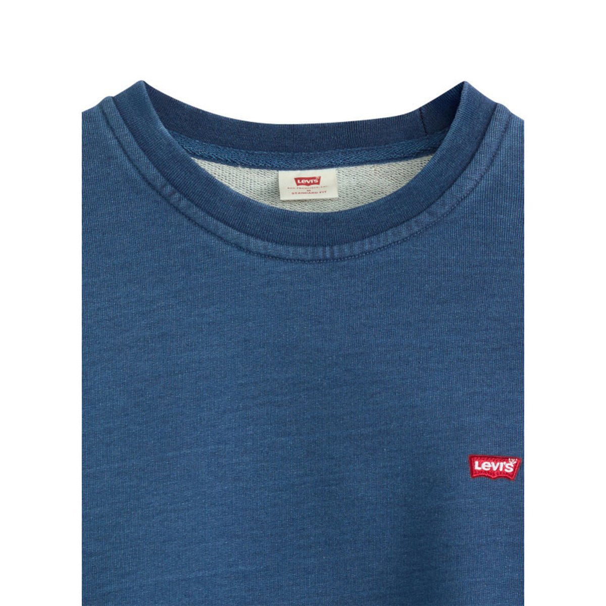 Pull en coton bleu à coupe droite effet délavé pourvu d'un col rond bleu, LEVI'S