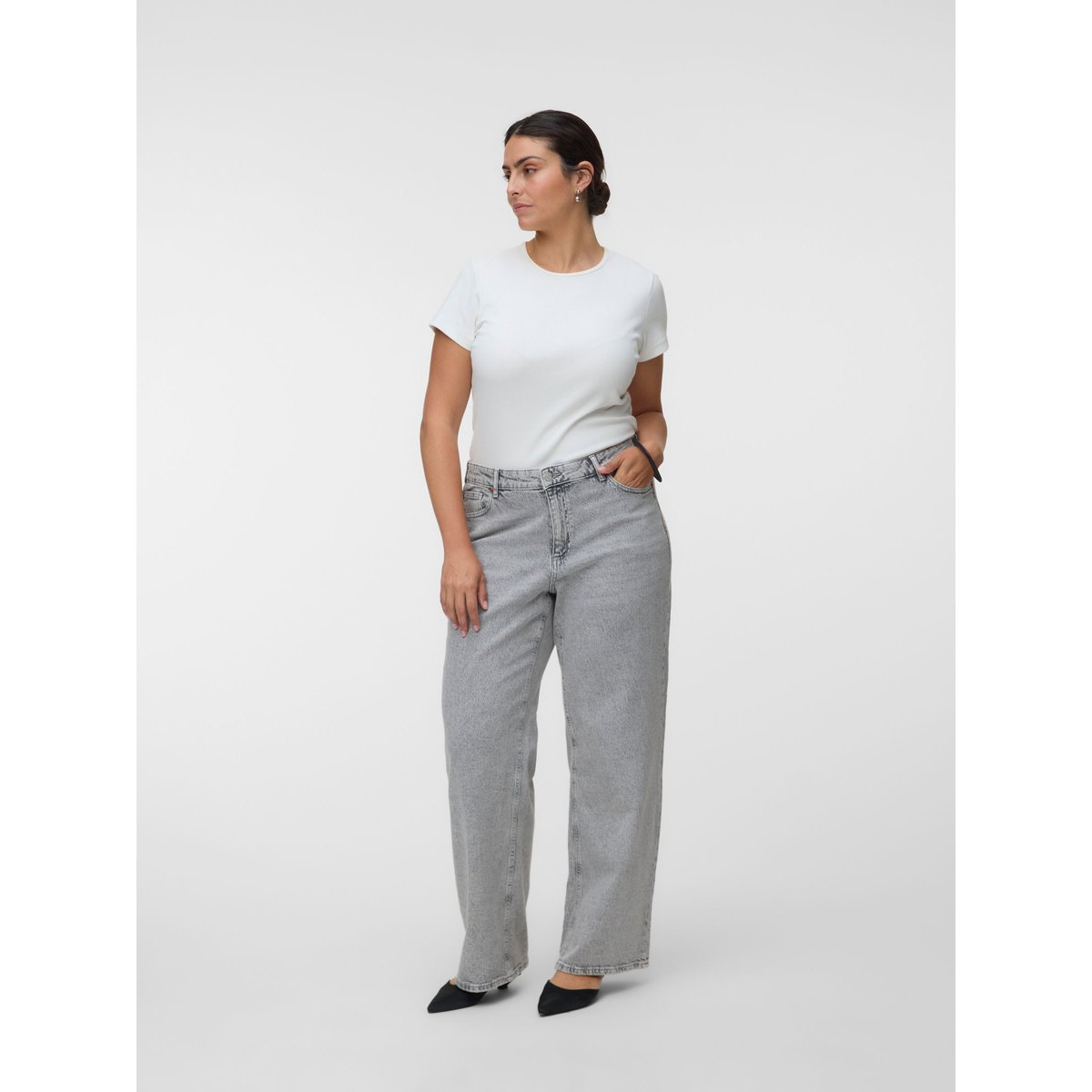 Jean À Coupe Large light grey denim, VERO MODA